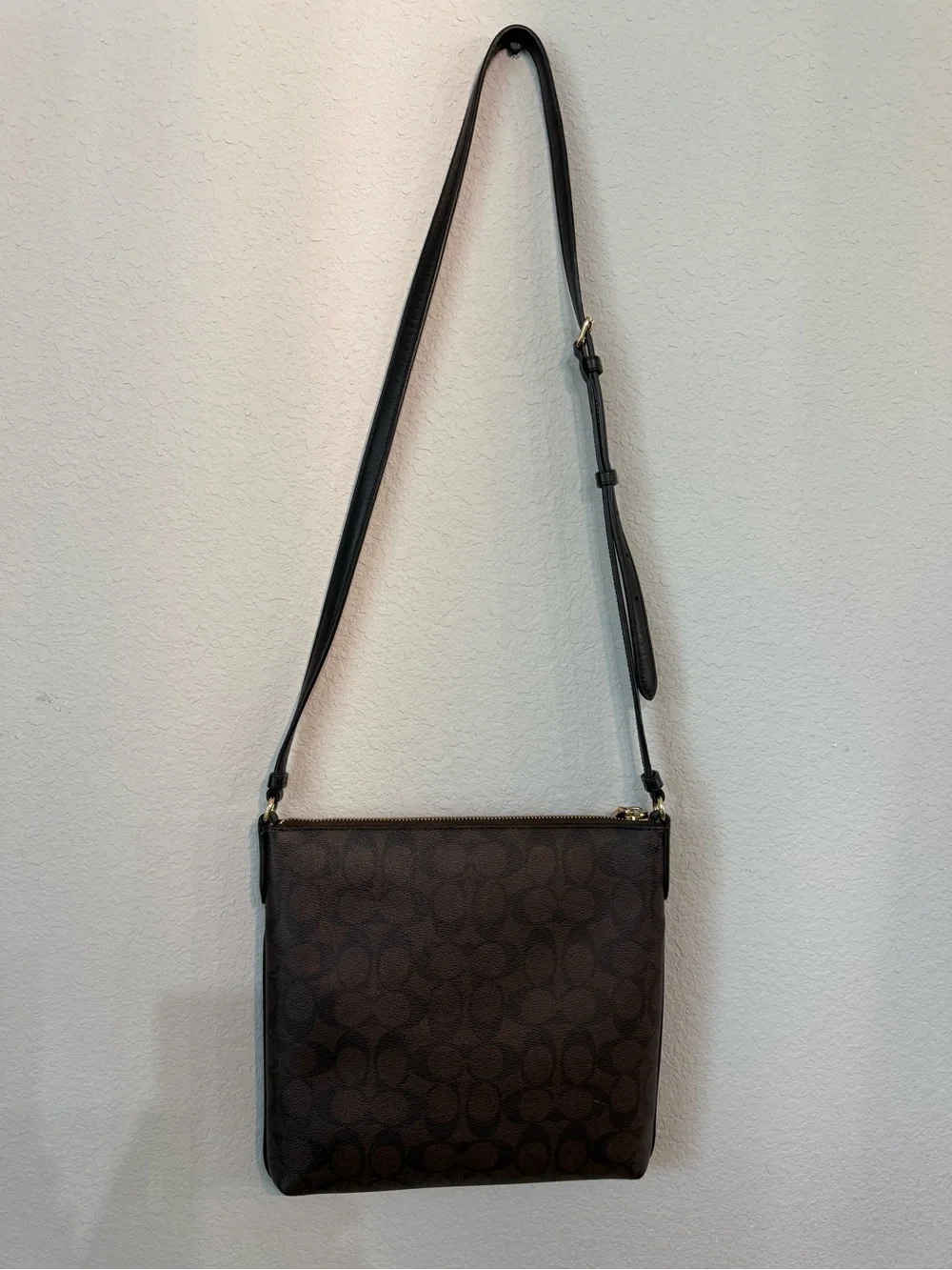 Coach Signature Rowan File Crossbody Bag C1554 Brown/Black Coated Canvas MP $250